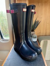 Hunter Balmoral Adjustable Neoprene Lined Size 7/40 Wellington Vibram Sole Navy