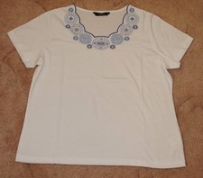 Bonmarche Ladies' White/Blue Short Sleeve Top, Size M - NEW Without Tags