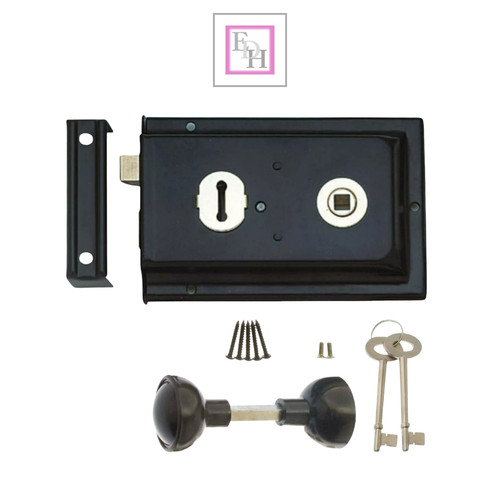 Rim lock set deadbolt - lock, 6"x4"