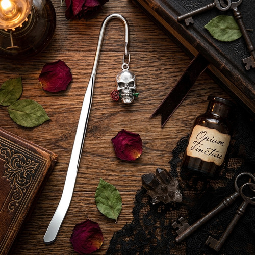 Skull and rose bookmark - rose, –