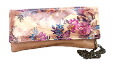 Clutch Bag Floral Etui London Tan Beige Leather Shoulder Chain Strap Vintage