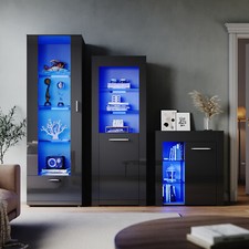 High Gloss Living Room Furniture Set LED Black Display Cabinet Storage Sideboard