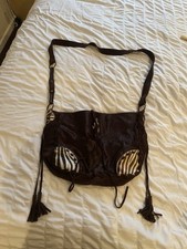 Zara Y2K Suede Brown Pony Zebra Crossbody Brown Tan Tassel Boho Shoulder Bag