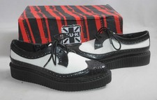 T.U.K. A8643 TUK 3-Eye Pointed Low Wingtip Brogue Creeper Black White Leather