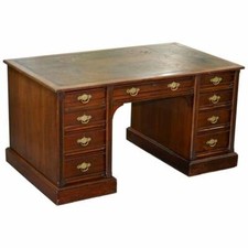 RARE HAMPTON & SON'S PALL MALL MAHOGANY TWIN PEDESTAL WRITING PARTNERS DESK