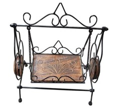 Vintage Handicrafted Wooden Wrought Iron Small Swing