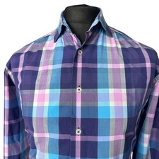 DUCHAMP Shirt Mens 15.5 Fits as MEDIUM (40-41") Long Sleeve Purple Check