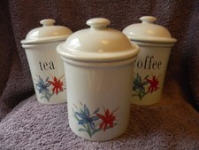 KERNEWEK SET OF THREE WHITE / FLORAL STORAGE JAR