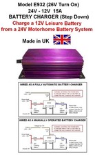 LEISURE  BATTERY CHARGER 24V to 12V, 15A /180W, 26V Turn On, Charge 12V from 24V
