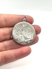 925 STERLING SILVER Ornate Floral Etched Round Locket Pendant EJC 1976