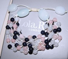 LOLA ROSE DILLON DARK+PALE BLUE PINK MULTI STRAND ADJUSTABLE TUMBLE BRACELET QVC