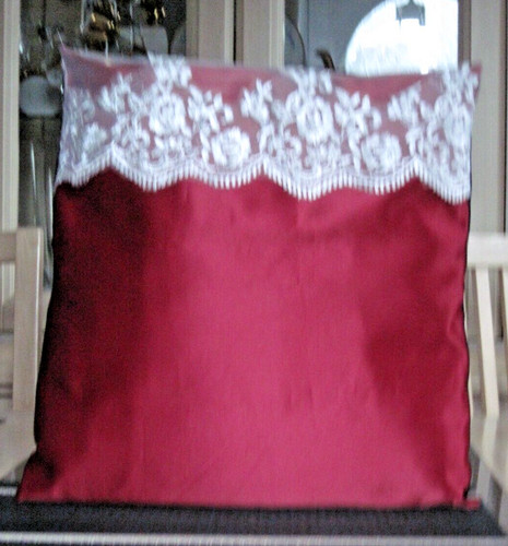 Burgundy satin with - satin, white