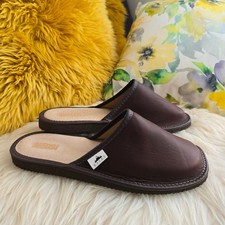 Brown Men’s Luxury Handmade Genuine Real Leather Mule Slippers Leather insole