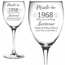 Personalised Engraved Wine Glass BIRTHDAY ANY AGE 30th 40th 50th 60th ETC.