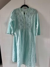 Blue Indian Pakistani Dress Embroidered Suit midi dress long sleeve size large 