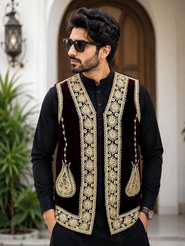 Afghan handmade mehroon velvet - afghan,