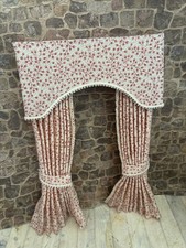 Dolls House 1/12 Scale Miniature Set Of Artisan  Pink/Red Cream Floral Curtains