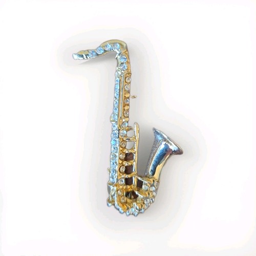 Saxophone rhinestone brooch - saxophone,