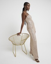 River Island Womens Gold Sequin Jumpsuit Size 14