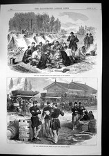 Old Antique Print French Mess Mosselle Train Boats Pontoon Bridges 1870 19th