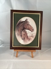 Vintage Duane Manning Oval Mount Framed Mare & Foal Horse Print