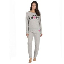 Women's Mon Amie Long Sleeve Jersey Top & Pants Pyjama Set Lounge Wear Set, B70