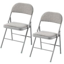 REBOXED 2x Folding Chairs Cushioned Fabric Office Reception Set Pair Grey Frame