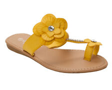 WOMENS YELLOW DIAMANTE COMFY FLIP FLOP TOE RING MULES SUMMER SANDALS SHOES SIZE