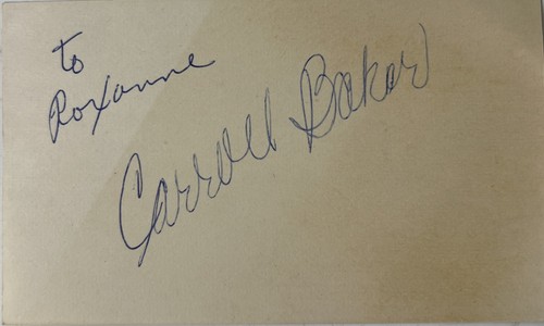 Carroll baker signed auto 3x5 - carroll,