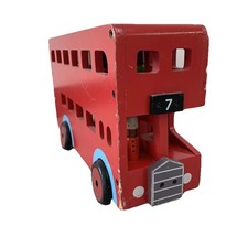 Vintage Habitat Wooden Red London Double Decker Bus Toy Vehicle +Peg Figures