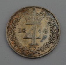 1848 Queen Victoria Young Head Silver Maundy Fourpence The Coin is BEND
