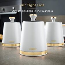 Tower Cavaletto Tea Coffee & Sugar Storage Canisters Set of 3 in White & Gold