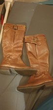 Clarks Womens Knee High Boots Tan Classic UK 4 Leather Expanding Calves 