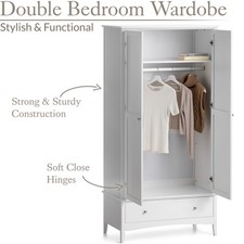 Double Wardrobe with Drawer 2 Door Bedroom Storage Furniture Cupboard