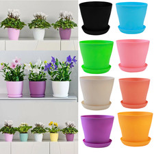 PLANT POTS FLOWER PLANTER 6 COLOURS 8 SIZES MATT PLASTIC POT + SAUCER TRAY DECO