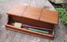 Antique 1920's Oak Clerk's Desk Stand with Original Ceramic Pots