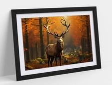 BEAUTIFUL STAG IN ORANGE FOREST HOME DECOR FRAMED ART PICTURE POSTER PRINT DECOR