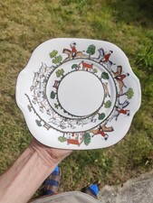 CROWN STAFFORDSHIRE BONE CHINA HUNTING SCENE  Sandwich Plate 23.7 Cm By 21.7 Cm