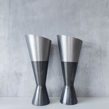 Pair of large vintage florist buckets bases spun metal sculptural 45cms