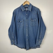 Wrangler Denim Shirt, Lightwash Blue, Vintage, Pop Buttons, Size Mens XL