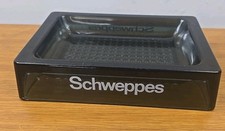 SCHWEPPES - Vintage Ashtray - Large Opaque Black Glass Ash tray - HOME BAR / PUB