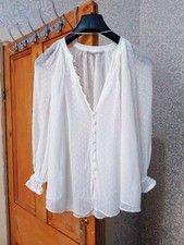Ladies Zara Polka Dot Blouse Top| Off White| Lined| Long sleeve| MEDIUM 