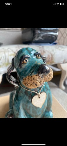 Pottery dog new - dog, turquoise