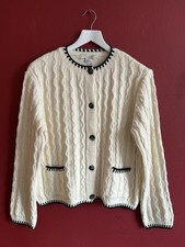 New Ex Marks & Spencers Cream & Black  Whipstitch Cable Knit Cardigan Size XS-XL
