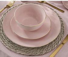Stacey Solomon Pink with Gold Edges Dinner Set - 12 Piece Brand New Dinner Set