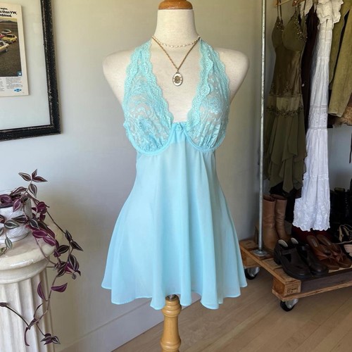 Vtg babydoll blue sheer slip - vtg,