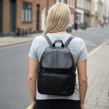 Womens Leather Backpack Ladies Real Leather Black Travel Rucksack