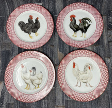 4 x Haldon Group Devonshire Vintage Chicken Rooster Red Lattice Plates 19cm