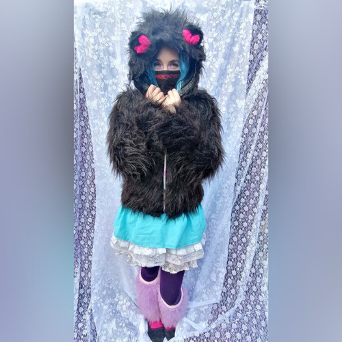Black faux fur jacket with - black,