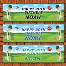 2 PERSONALISED CRICKET BIRTHDAY PARTY BANNERS - Design 4